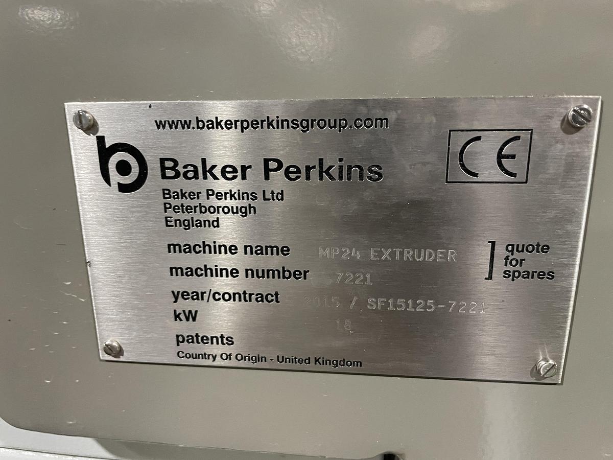 Used Baker Perkins Model MP24 Stainless Steel Twin Screw Extruder