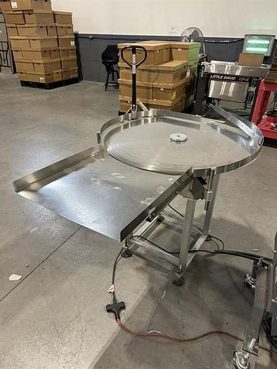 Used Pharmafill model TTA36T 36" diameter stainless steel accumulating table