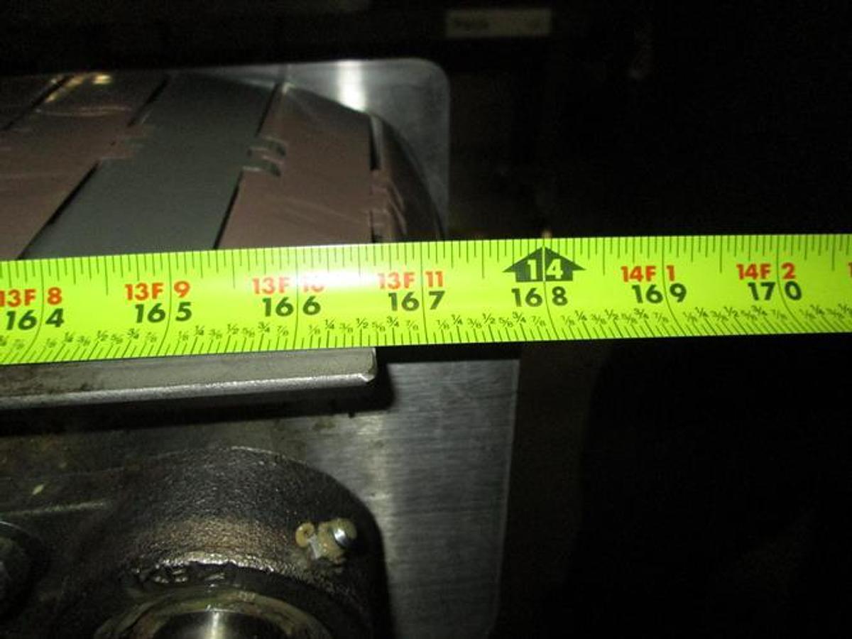 Used Hanover 6" wide x 14-ft Long Stainless Steel Flat Top Chain Conveyor