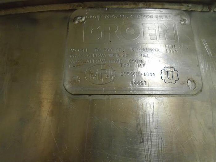 Used Groen 500 Gallon Stainless Steel Double Action Cooking & Mixing Kettle