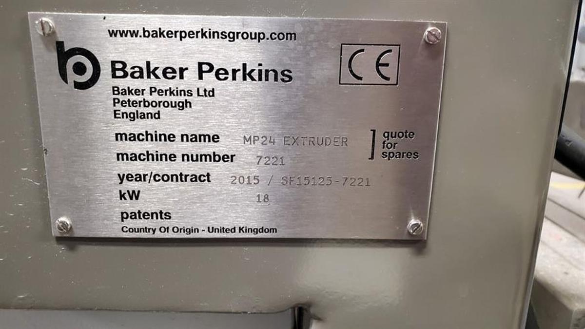 Used Baker Perkins Model MP24 Stainless Steel Twin Screw Extruder