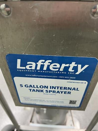 Used Lafferty model 925705 5 gallon presurized 316 stainless steel tank with foamer