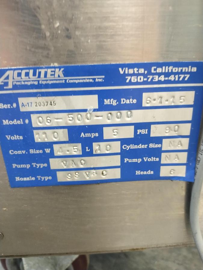 Used Accutek Accuvac 6-head Vacuum Filler
