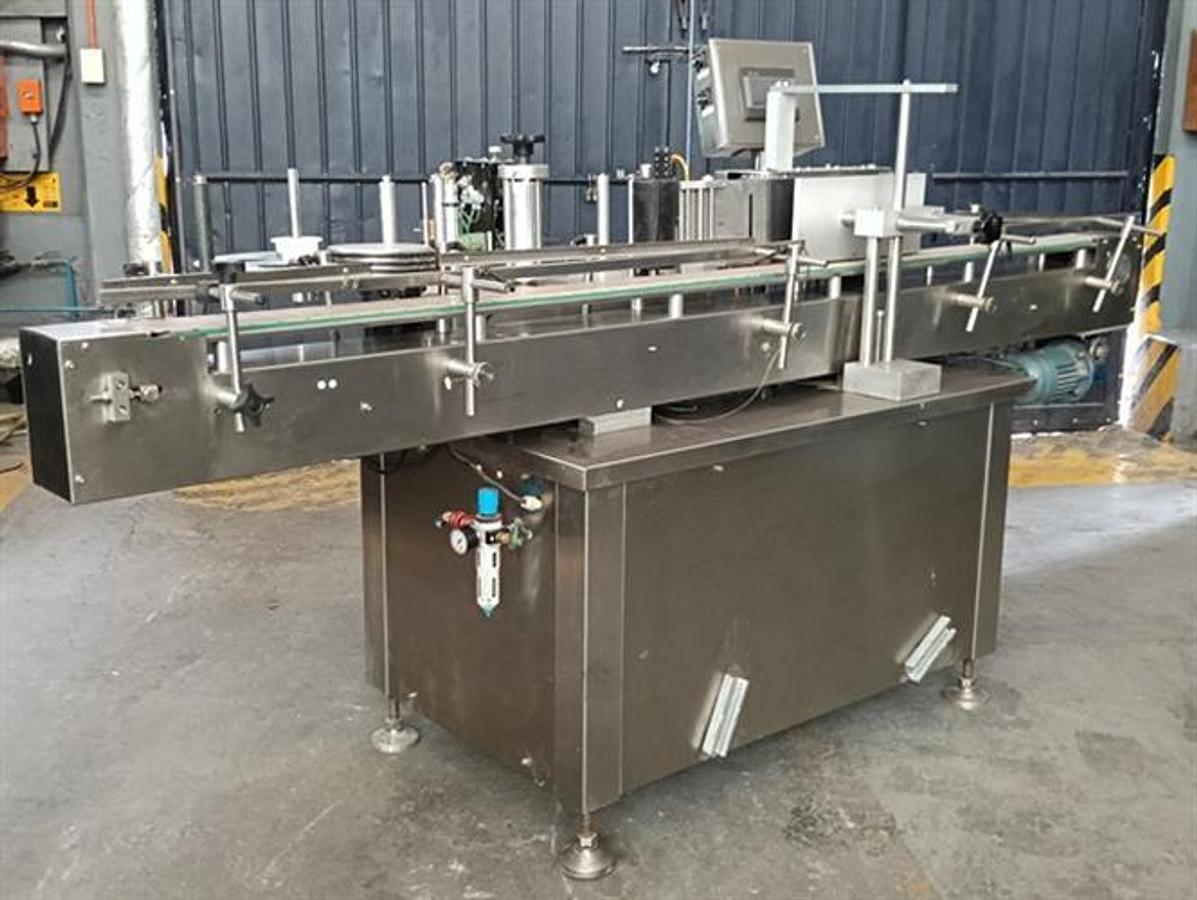 Used Cima model TPY-2000 stainless steel wraparound labeler