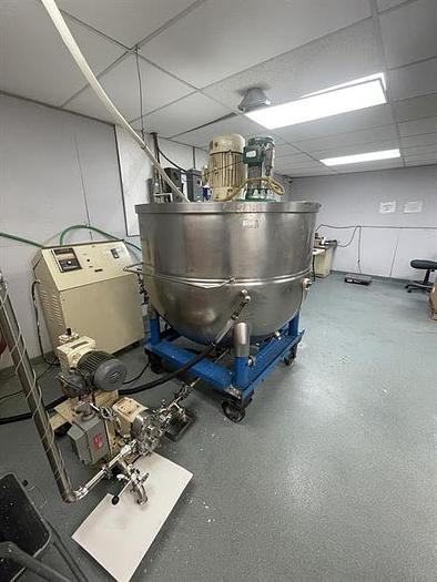 Used Groen 300 Gallon Stainless Steel Jacketed Kettle with High Shear and Prop Mixers