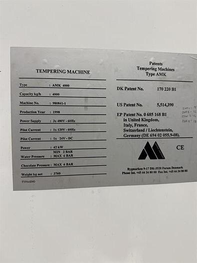 Used Aasted AMK 4000 4000 kg/hr Tempering Unit