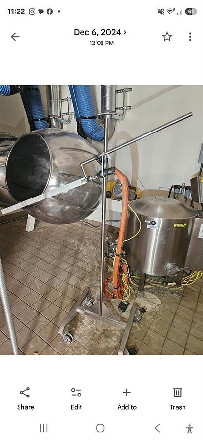 Used Savage 450-lb Stainless Steel Chocolate Tank with pump & Panner Drip Feeder