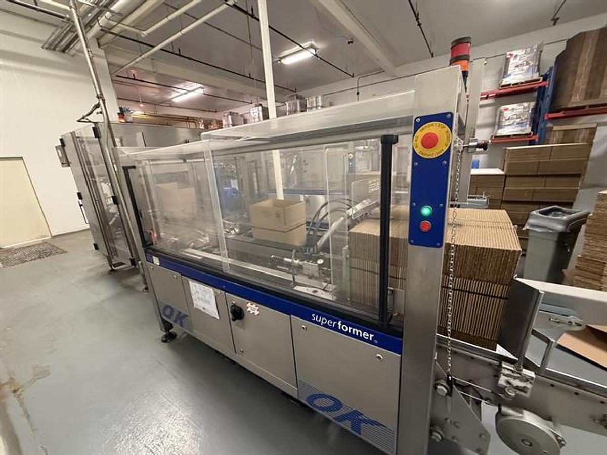 Used OK Superformer-1M Case Erector with OK SL220 Bag Inserter