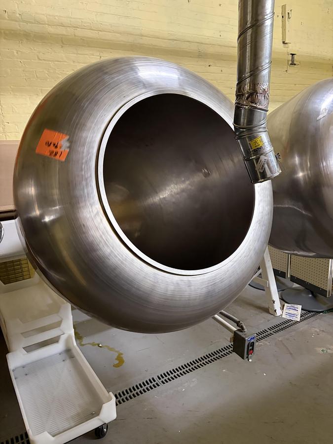 Used (3) Latini 42" Stainless Steel Coating Pans on Common Base