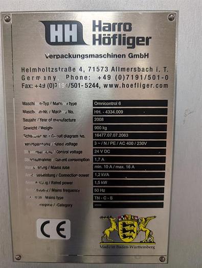 Used Harro Hofliger model Omnicontrol 6 capsule checkweigher