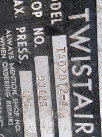 Used Twistair model LTA020-TA04 Air Compressor.