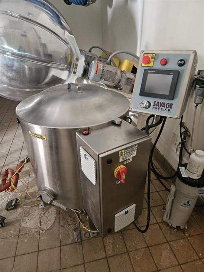 Used Savage 450-lb Stainless Steel Chocolate Tank with pump & Panner Drip Feeder