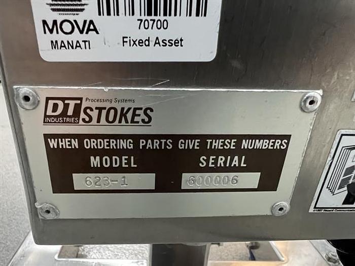 Used DT Industries Stokes model 623-1 stainless steel vibratory tablet deduster