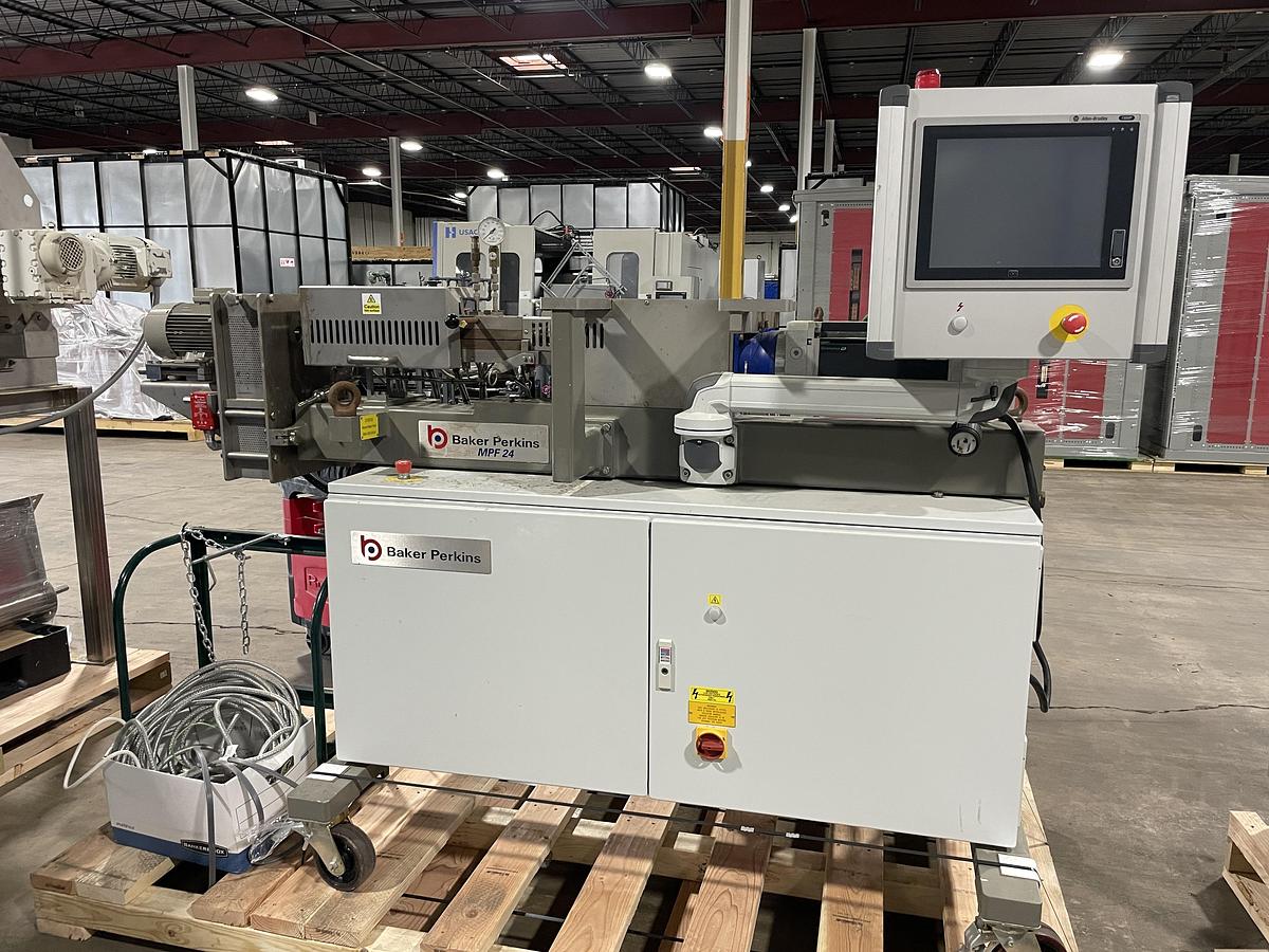 Used Baker Perkins Model MP24 Stainless Steel Twin Screw Extruder