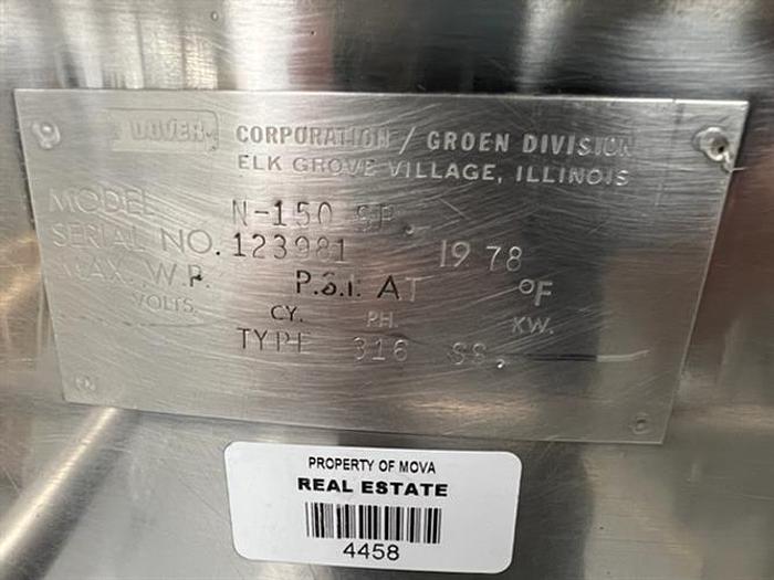 Used Groen model N-150SP 150 gallon 316 stainless steel tank