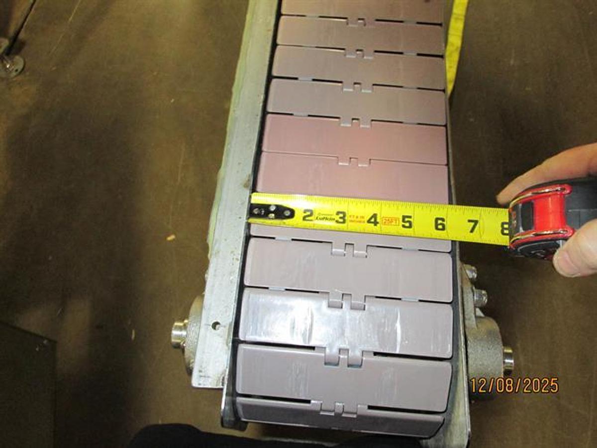 Used Hanover 6" wide x 14-ft Long Stainless Steel Flat Top Chain Conveyor