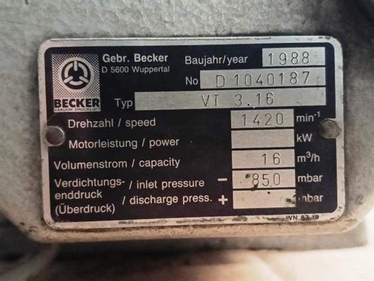 Used Becker model VT.316 vacuum pump