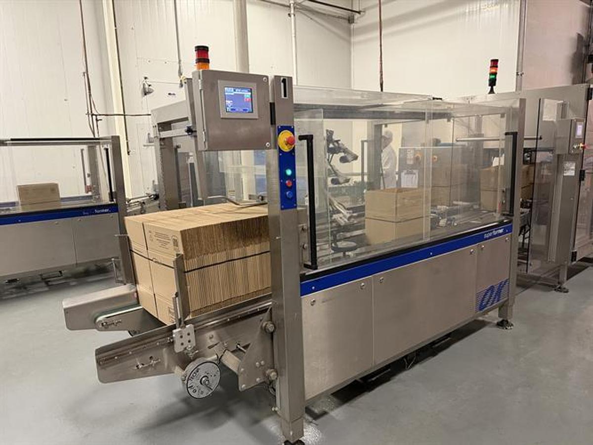 Used OK Superformer-1M Case Erector with OK SL220 Bag Inserter