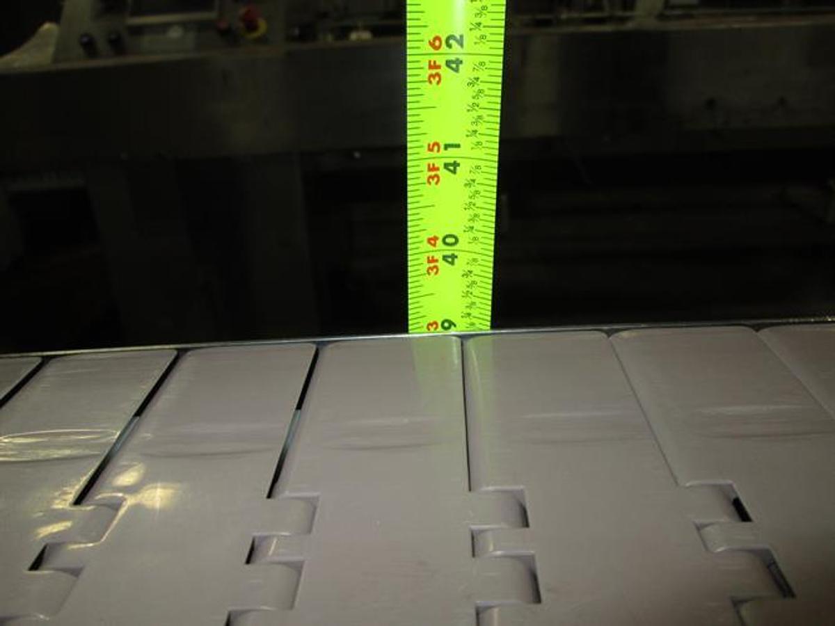 Used Hanover 6" wide x 14-ft Long Stainless Steel Flat Top Chain Conveyor