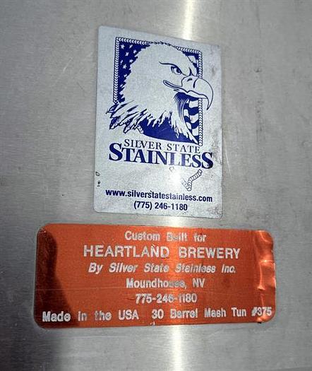 Used Silver State Stainless Brew Tank, 30 Barrel Mash Tun Cap1800 Gallon SS Mix Tank