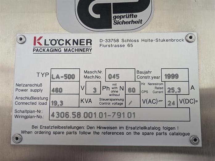 Used Klockner model LA-500 vertical strip packager