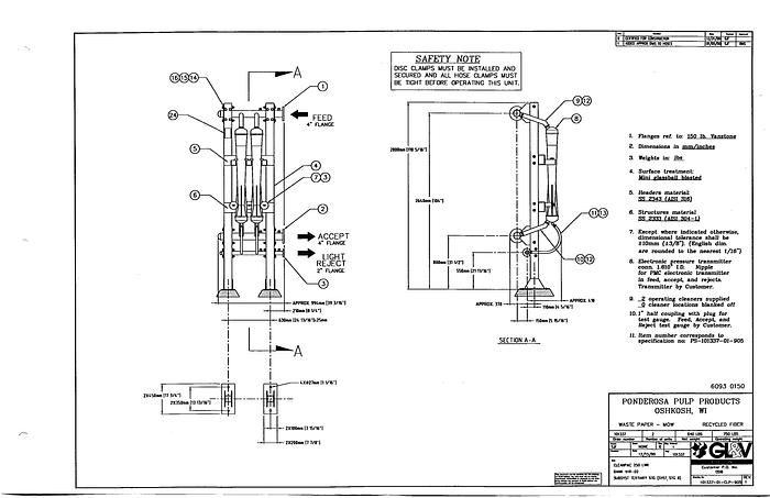 Used GL&V CLEANPAC 250 LWR Three Stage Reverse Cleaning System, GL&V Celleco Cleanpac 250 LWR #21383