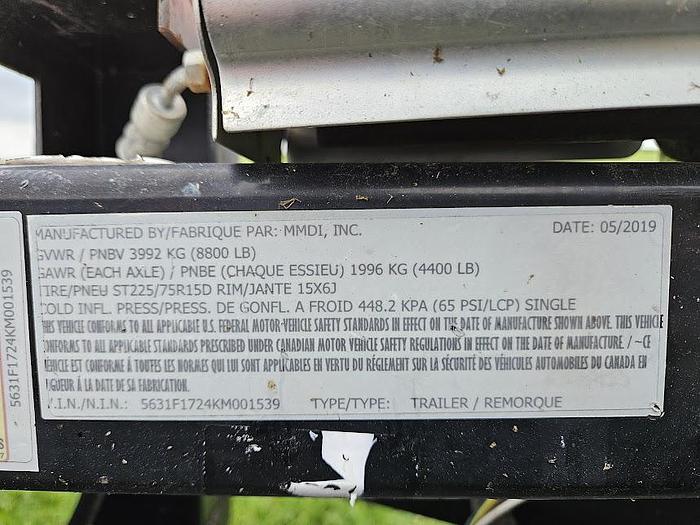 Used 2019 MMDI 10' Dual Axle Trailer with Ramps