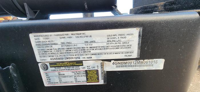 Used 2021 Multiquip Trailer-Mounted Water Pump Kubota Diesel Tier 4 Emission 