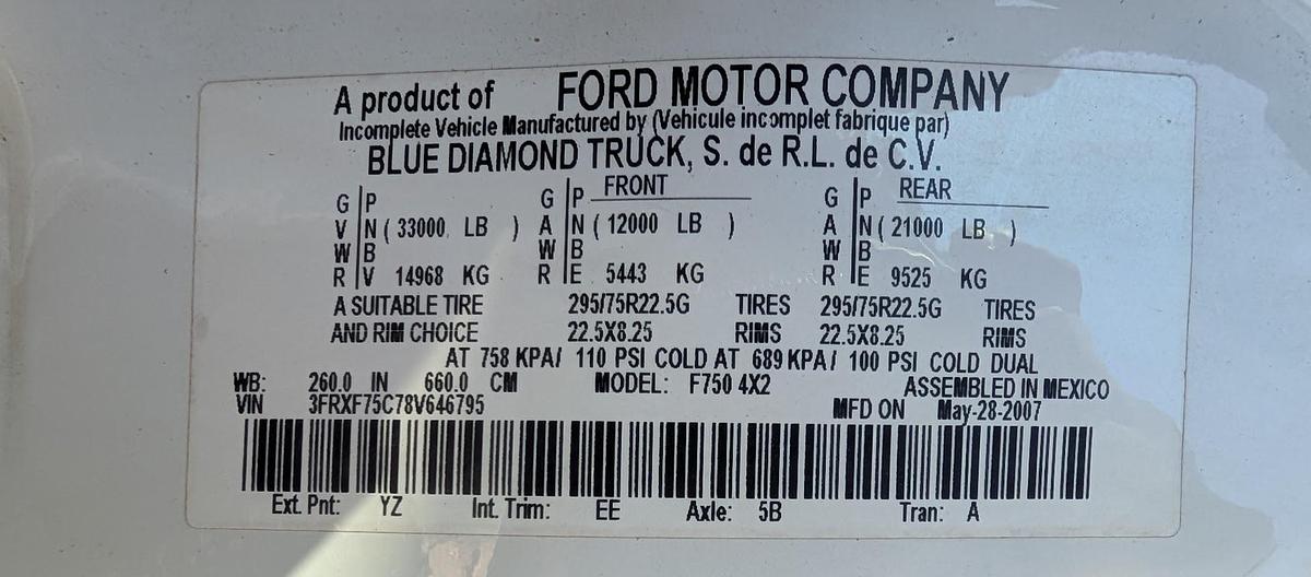 Used 2008 Ford F750 16' Flatbed