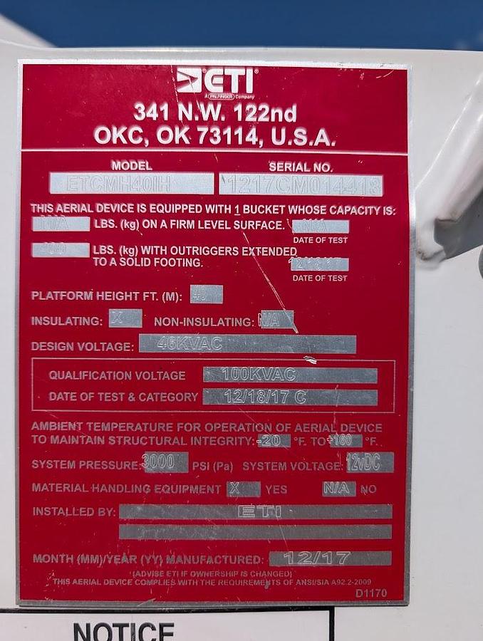 Used 2017 Ford F550 4x4 ETC MH40IH Articulated/Insulated/Telescoping