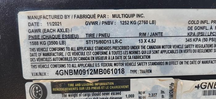 Used 2021 Multiquip Trailer-Mounted Water Pump Kubota Diesel Tier 4 Emission 