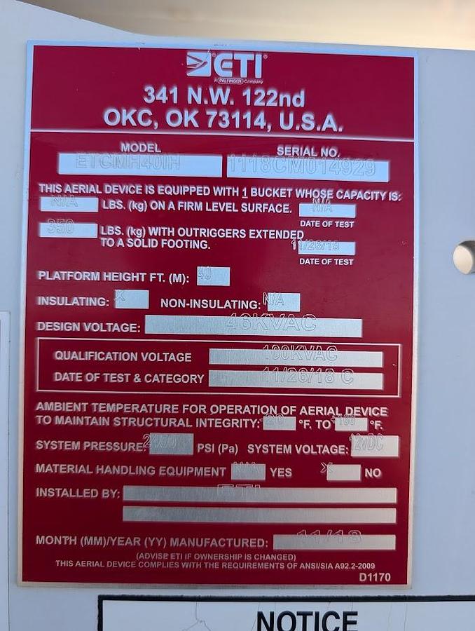 Used 2018 Dodge 5500 4x4 ETI 45' Bucket Material Handling Jib Articulated Telescoping