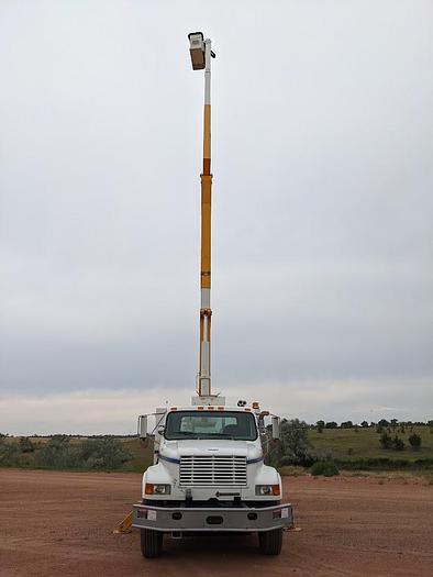 Used 2000 International 4900 Tandem Axle Flatbed Altec A65 70' Articulated Bucket truck