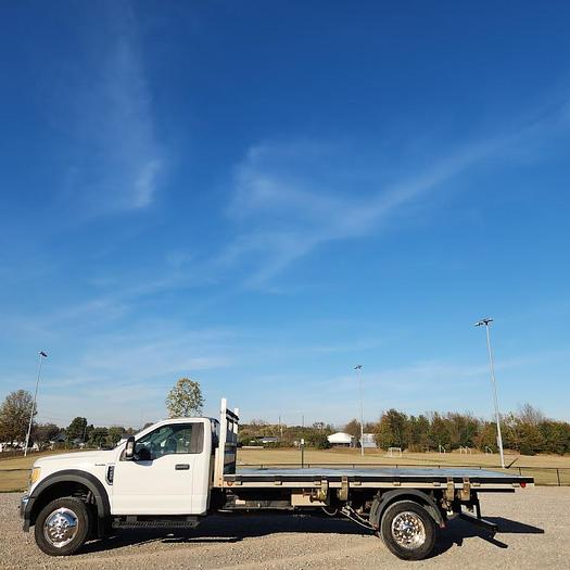 Used 2017 Ford F450 4x4 16' Scott Aluminum Tilt Flatbed with Knapheide Hoist Gas Engine