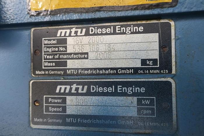 Used 2006 MTU 16V2000 - 1000 KVA