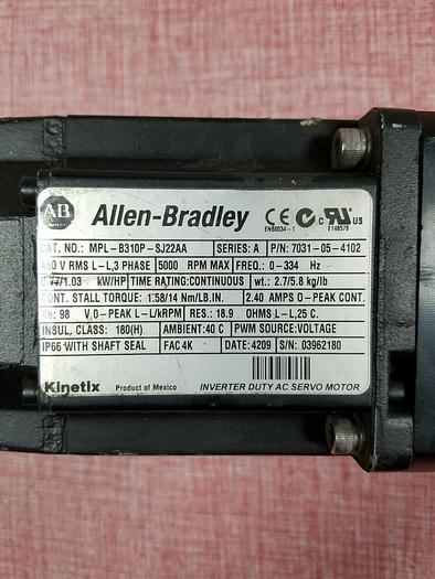 Used ALLEN BRADLEY SERVO MOTOR MPL-B310P-SJ24AA WITH THOMSON GEARHEAD DT090-010