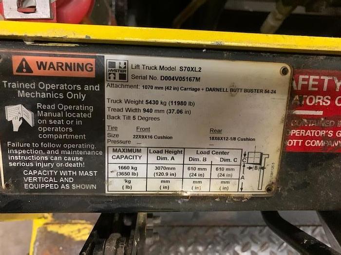 Used 7,000 POUND HYSTER S70XL2 FORKLIFT LPG PENDING JA