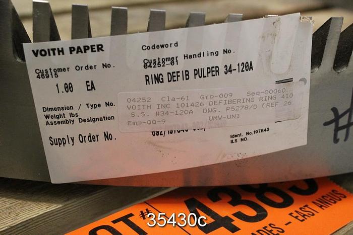 Unused Voith Slushmaker 34" Slushmaker Defibering Stator Ring #35430