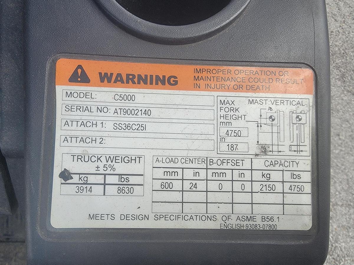 Used 2016 LP Gas Cat C5000 Cushion Tire 4 Wheel Sit Down (Indoor Warehouse)
