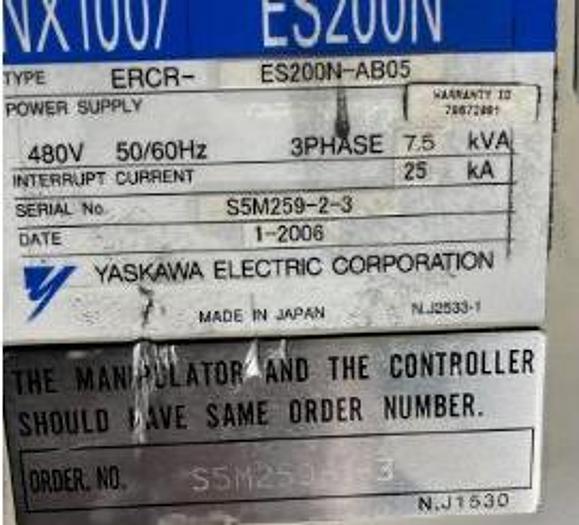 Used 2006 YASKAWA MOTOMAN ES200N 6 AXIS ROBOT 200KG X 2651MM WITH NX100 CONTOLLER