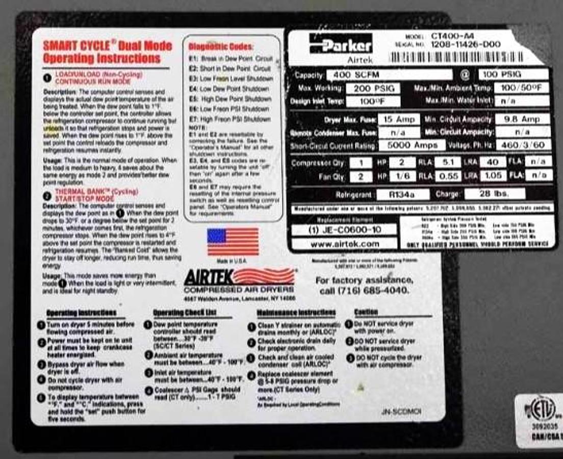Used Airteck CT400 Air Dryer
