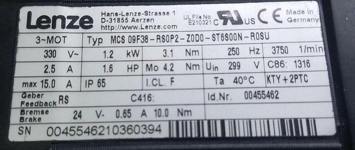 Used LENZE MCS 09F38-RS0P2-Z0D0-ST600N-R0SU UPS RED!