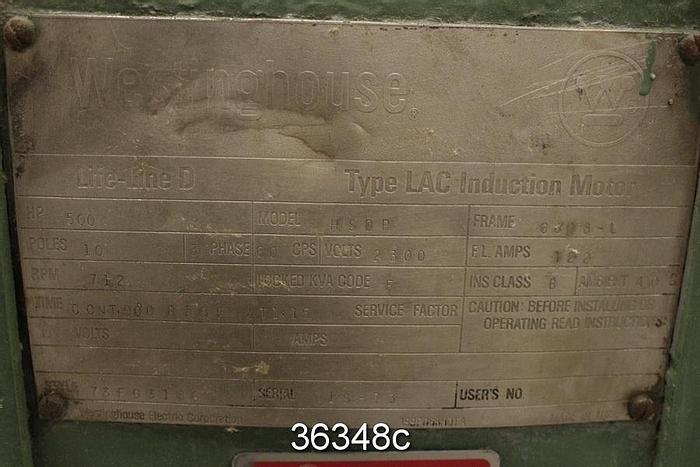 Used Westinghouse HSDP Lac Induction Motor, 500 Hp, 712 Rpm, 2300 Volt #36348