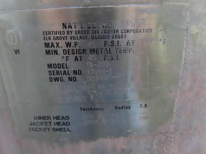 Refurbished 200 GALLON GROEN TWIN ACTION KETTLE - S/S - JACKETED