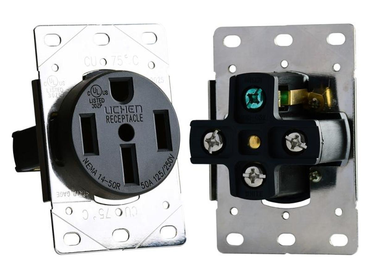50 Amp Flush Receptacle Black In Plate
