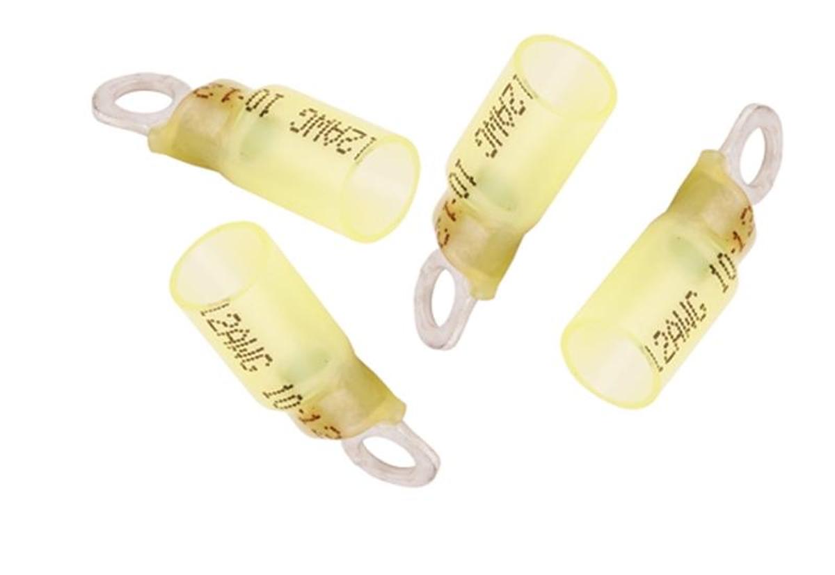 Heat Shrink Ring Terminal 12-10 Gauge Ring Size 3/8" Yellow Nylon Pack Of 4