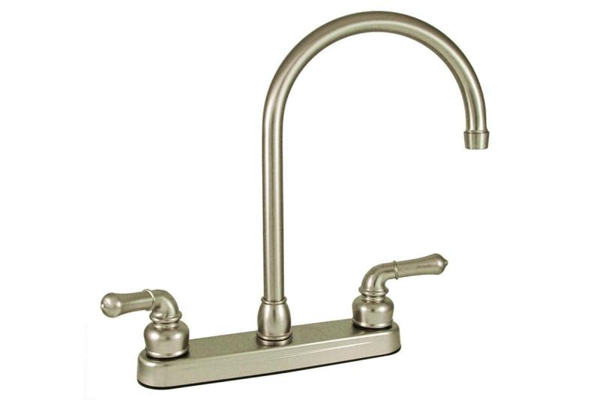Faucet Kitchen 8" Non-metallic W/teapot Handles And Gooseneck Spout Brushed Nickel Finish