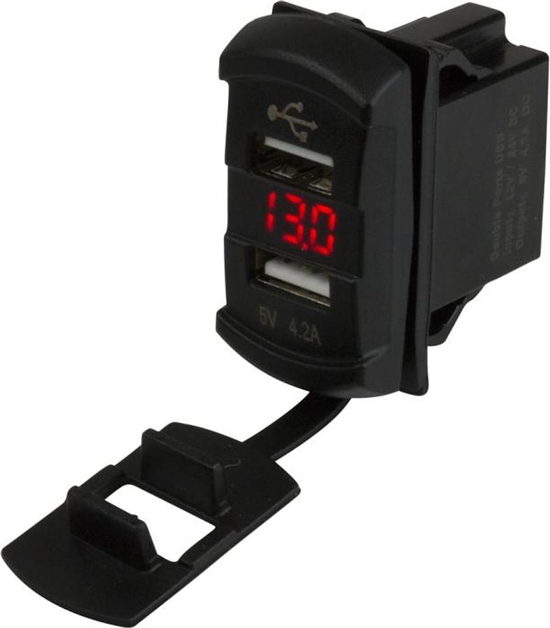 Double Usb Rocker Switch Style Voltmeter W/ Hidden Display
