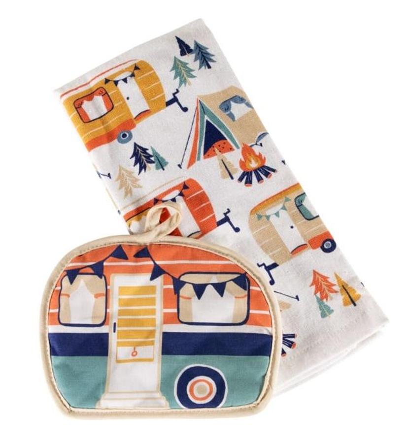 2 Pc Kitchen Towel & Potholder Set-camper Theme