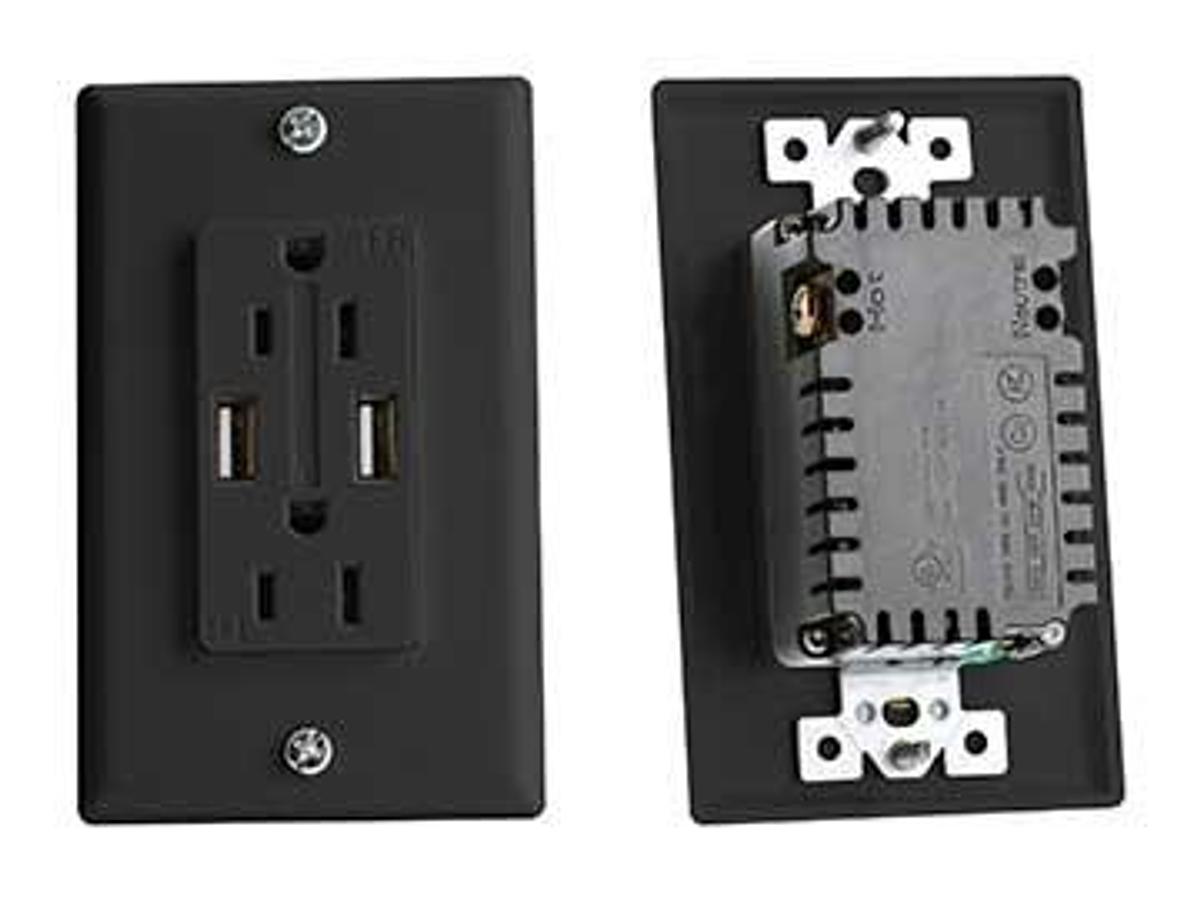 Ac Dual Outlet With Cover & 2 Usb Charge Ports - Black